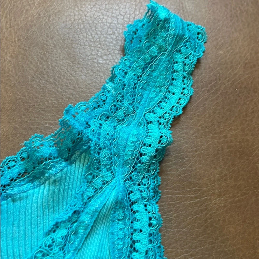 EUC Calypso Aqua Ribbed Ruffled Sleeveless Tank Top Cotton - Picture 5 of 8